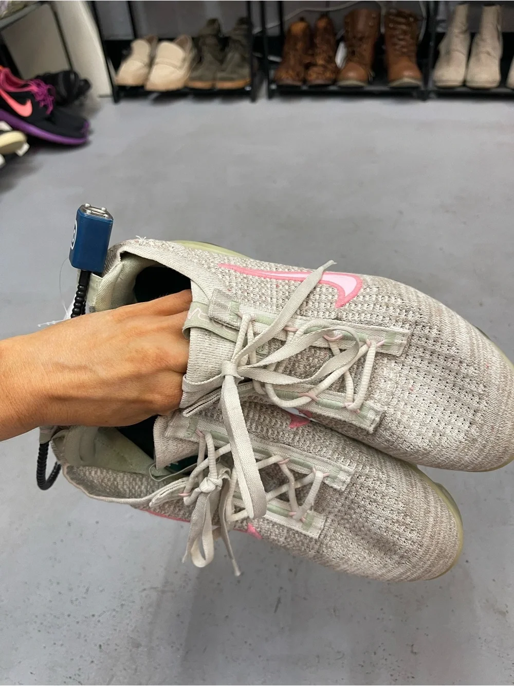 Nike Women’s Sneakers - Cream Upper with Pink Swoosh